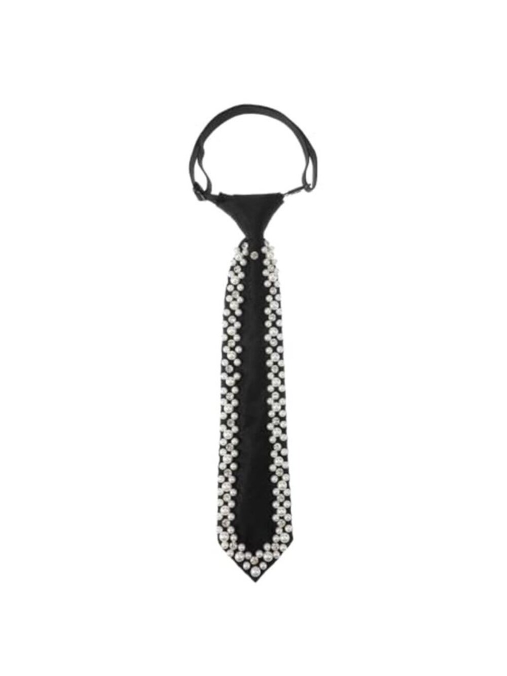 Black Tie with Pearls Adjustable Pre-Tied Necktie for Women